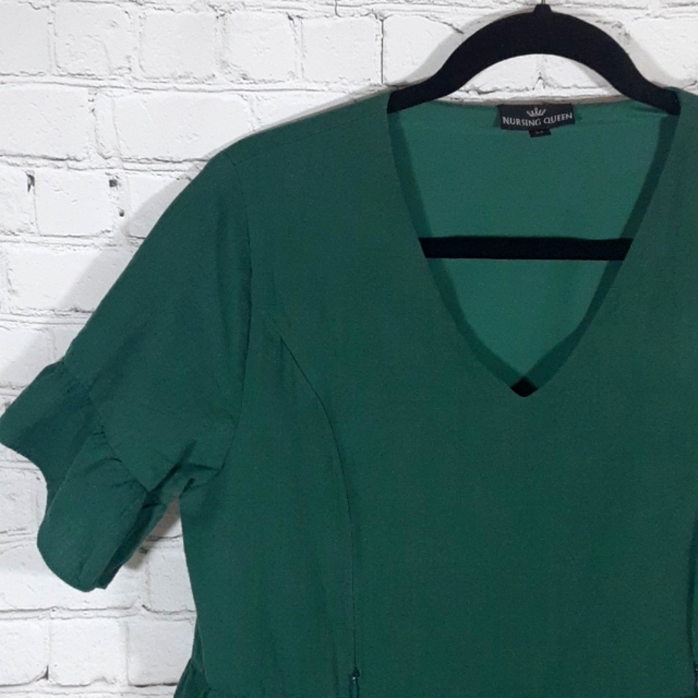 Nursing Queen sz med nursing dress dark green tiered dress pockets cotton